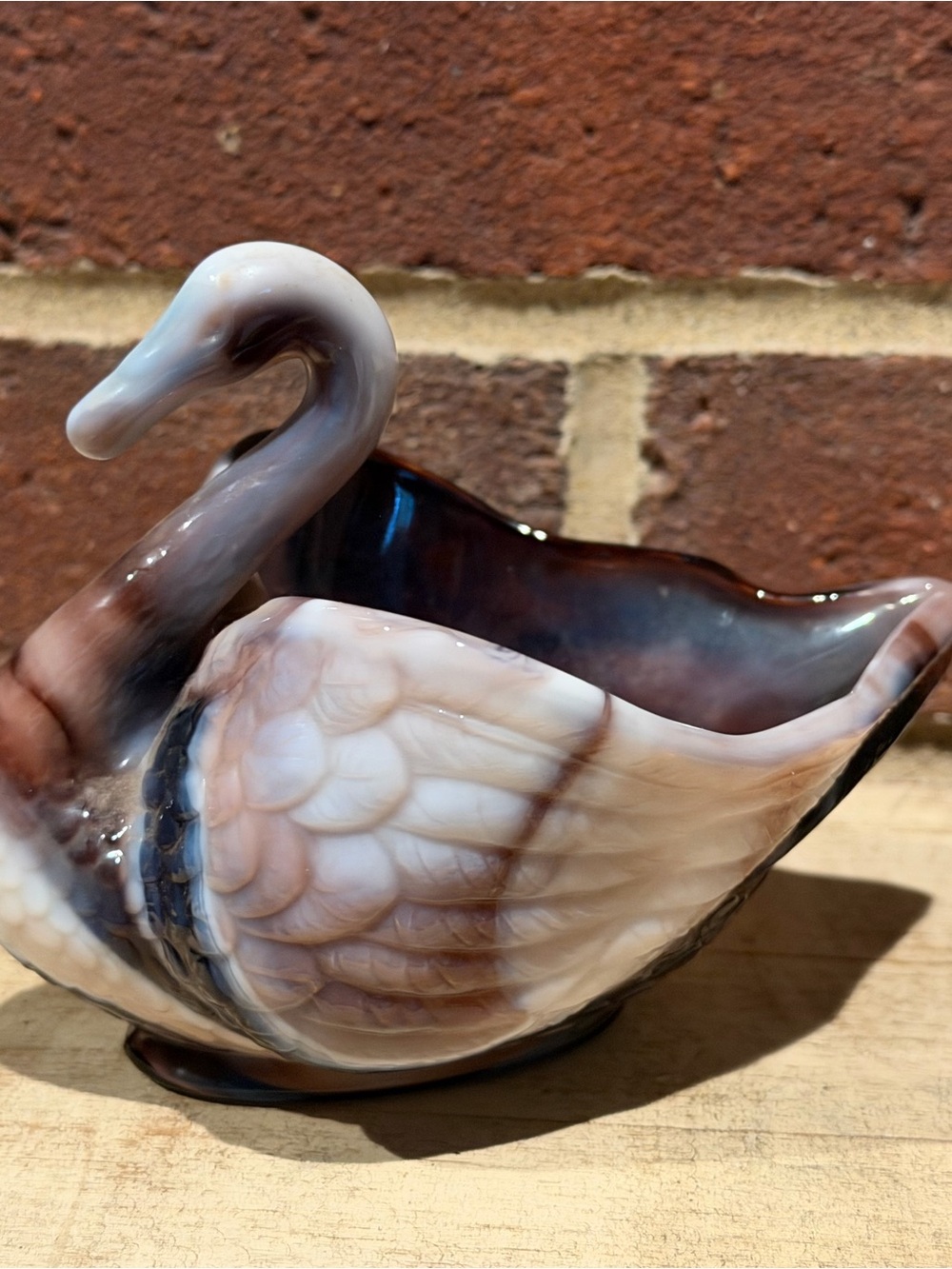 Vintage Imperial Glass Swan Bowl / Dish - Purple Swirl